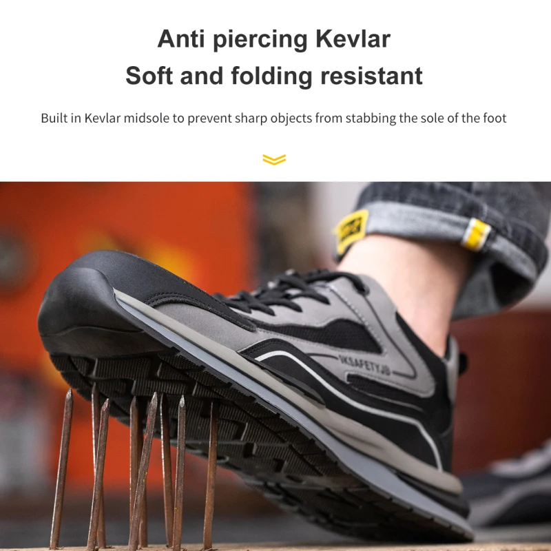 Summer Breathable Men Safety Shoes Steel Toe Anti-smash Construction Welding Shoes Reflective Strip Male Footwear Women Sneakers