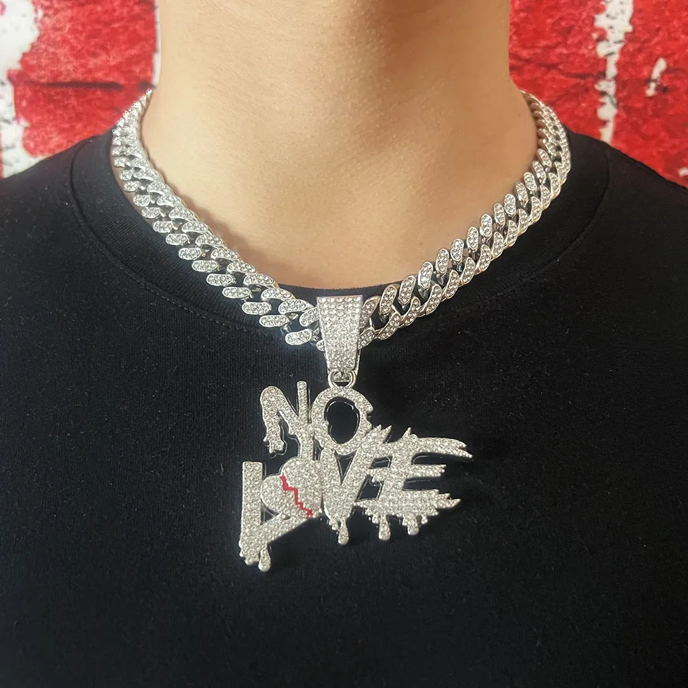 Iced Out Punk Miami Cuban Link Chain For Men Rhinestone Paved Broke Heart Pendant Necklaces Cuban Link Hiphop Rapper Jewelry BG9FR (Cuban Chain Silver-18inch (46cm 11 thumbnail image
