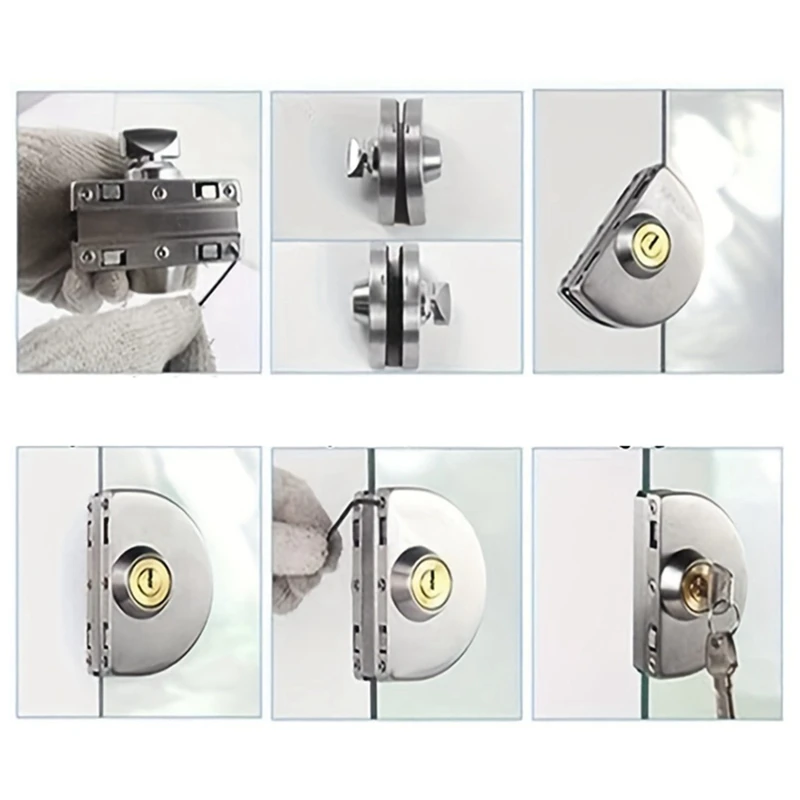 Glass Display Cabinet/Showcase Locks Kit Stainless Steel Double Door No Need Drilling Easy To Install Home Tool Kit With 2 Keys