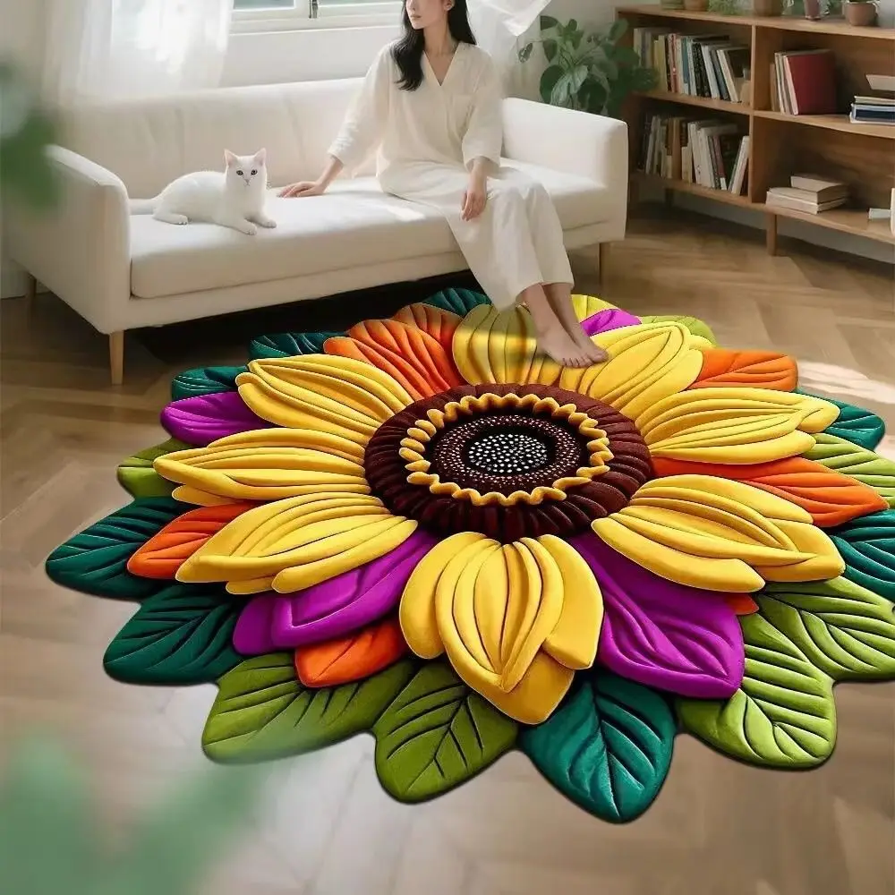 Special-shaped Sunflower Carpet Soft Non-slip Sunflower Mat Absorbent 60x60cm Door Gasket for Living Room Tea Table Bedside