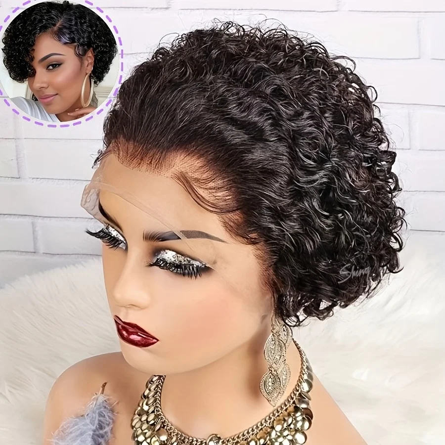 Pixie Cut Wigs Human Hair Short Curly Lace Front Human Hair Wigs Brazilian 13x4 Transparent Lace Wigs Water Wave Bob Wig 2
