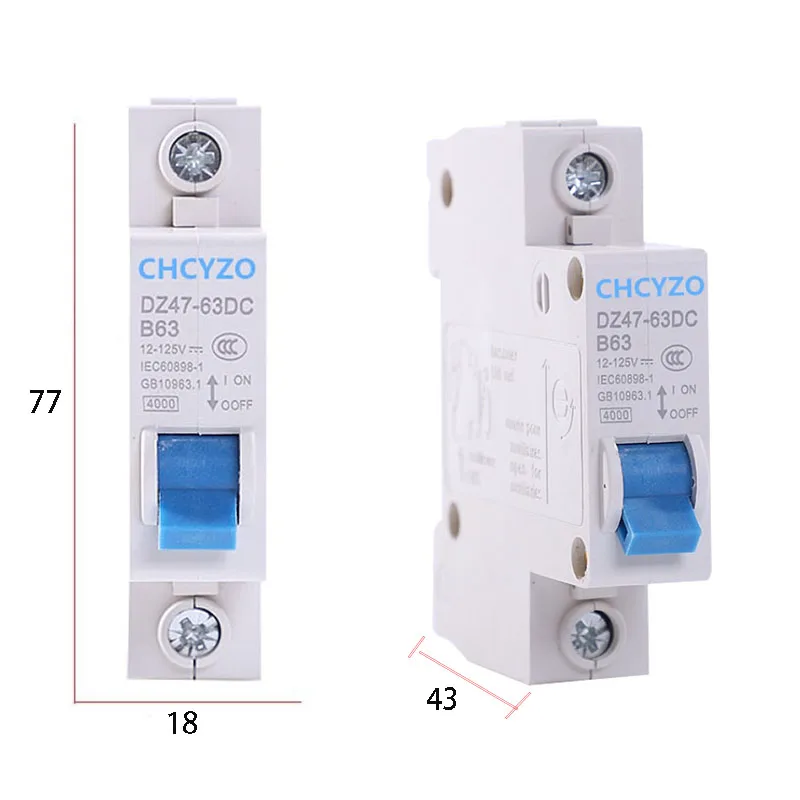Miniature 1P DC Circuit Breaker circuit breaker 12V24V48V125v Protection Switch 3A 6A 10A 16A 20A 25A 32A 40A 50A 63A Reset Fuse Switch Breaker