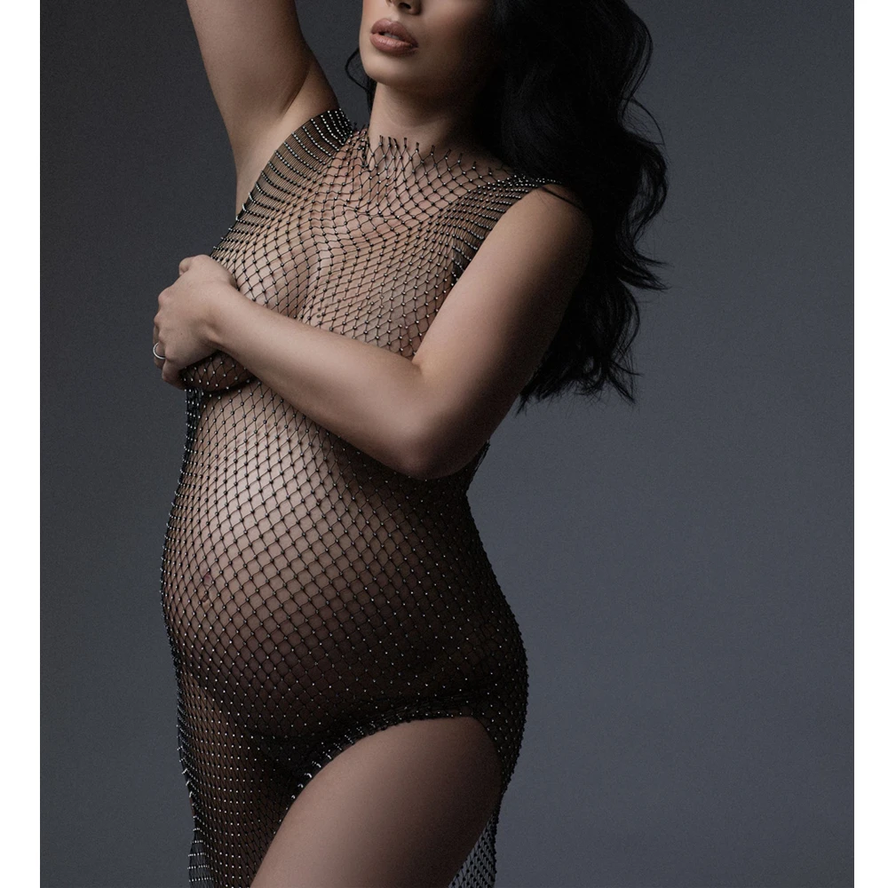 Maternity Dresses Photography Props Fishnet-Like For Sexy Evening Clothes Pregnancy Women Jumpsuit Photo Studio Accessories