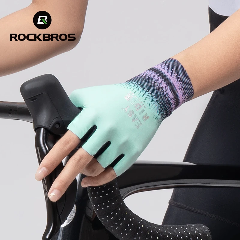 ROCKBROS Cycling Gloves Half Finger Road Bike Gloves Shock Absorption MTB Gloves Women Riding Sport Breathable Gloves 6