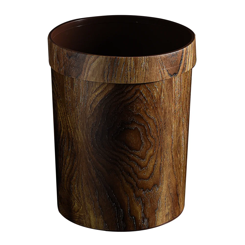 

Wood Grain Trash Can Vintage Kitchen Wastebasket Rustic Recycling Bin Round Garbage Can Removable Ring Top Rubbish Container