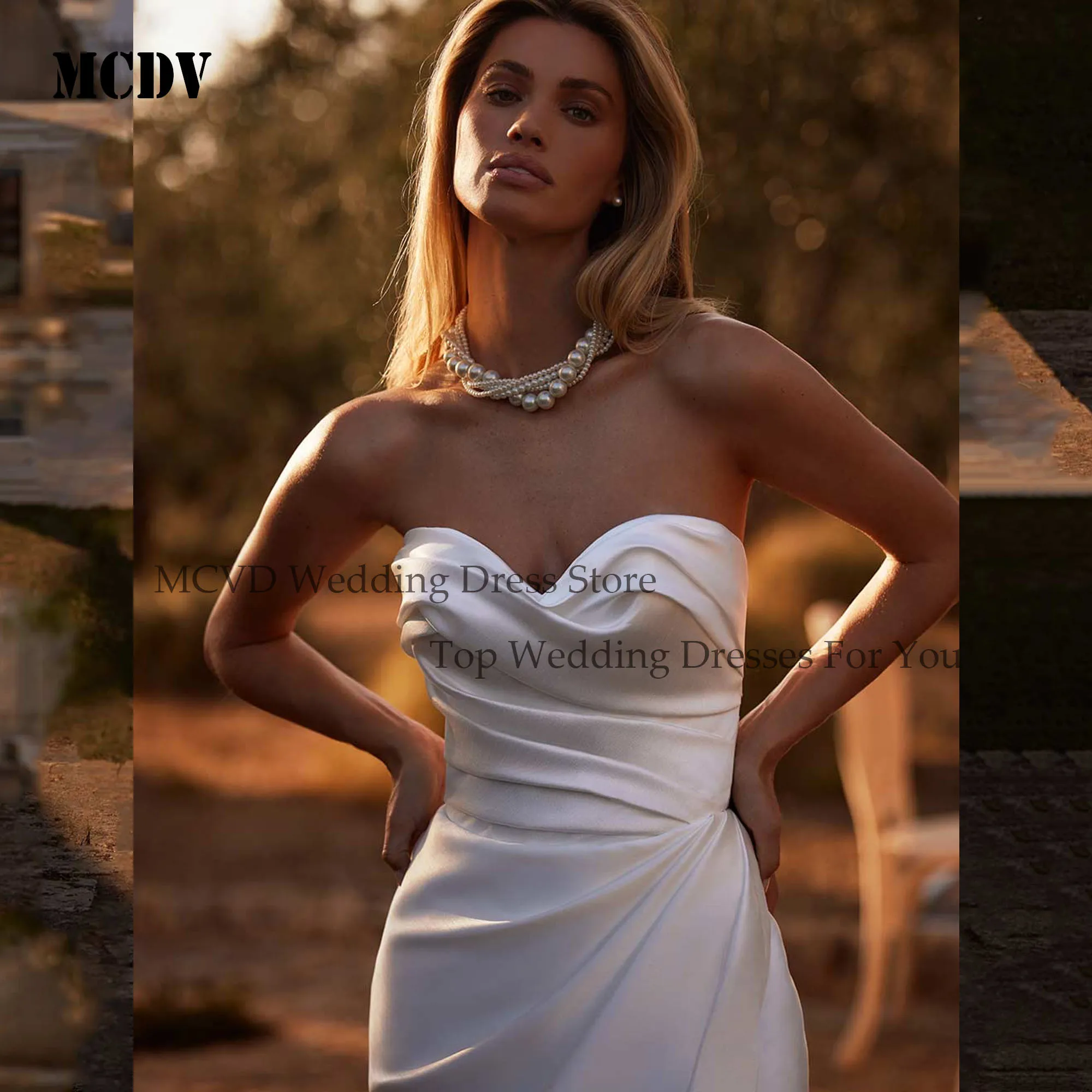 MCDV Vintage Mermaid Wedding Dresses Side Slit Sweetheart Bridal Gown Sleeveless Ivory Backelss Bride Dress Customized