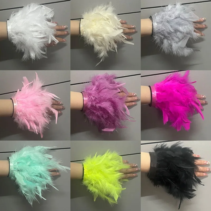 깃털 스냅 팔찌 손목 팔 커프스 타조 깃털 손목 워머 슬리브 우아한 모피 커프 여성용 파티 장식, 1/2 피스