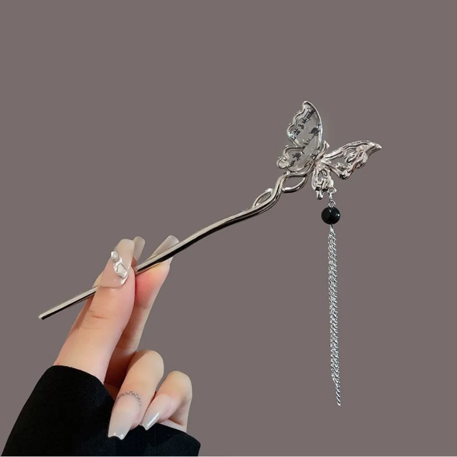 Klassischer Haarstab mit Blumen- und Metallfransen-Haarspange für Damen, Perlen-Haarschmuck mit schwarzen Perlen für Cheongsam-Haarknoten – Detail 11