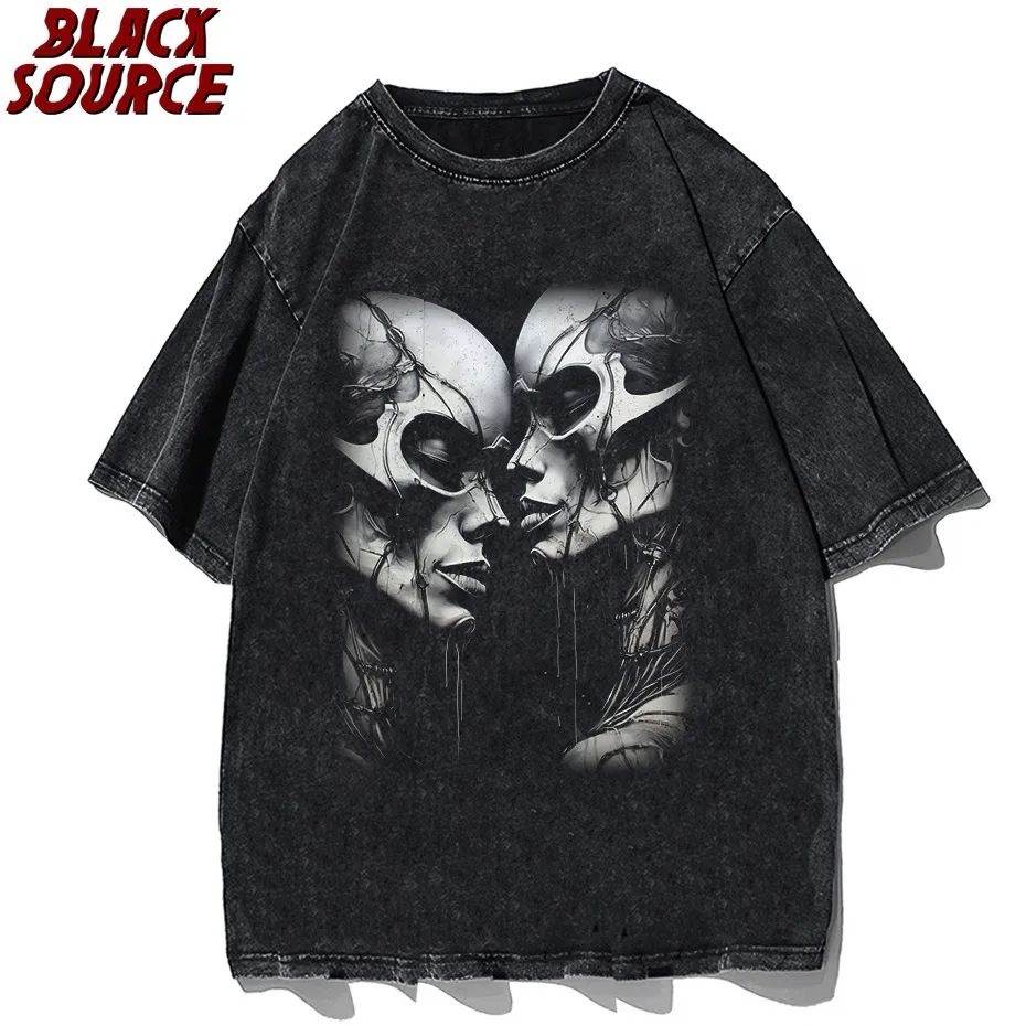 Hip-Hop Men T-shirt Skull Black T Shirt Dark Wind Style Black Plus Size Tops Harajuku Y2k Vintage Streetwear Men's Clothing Tops