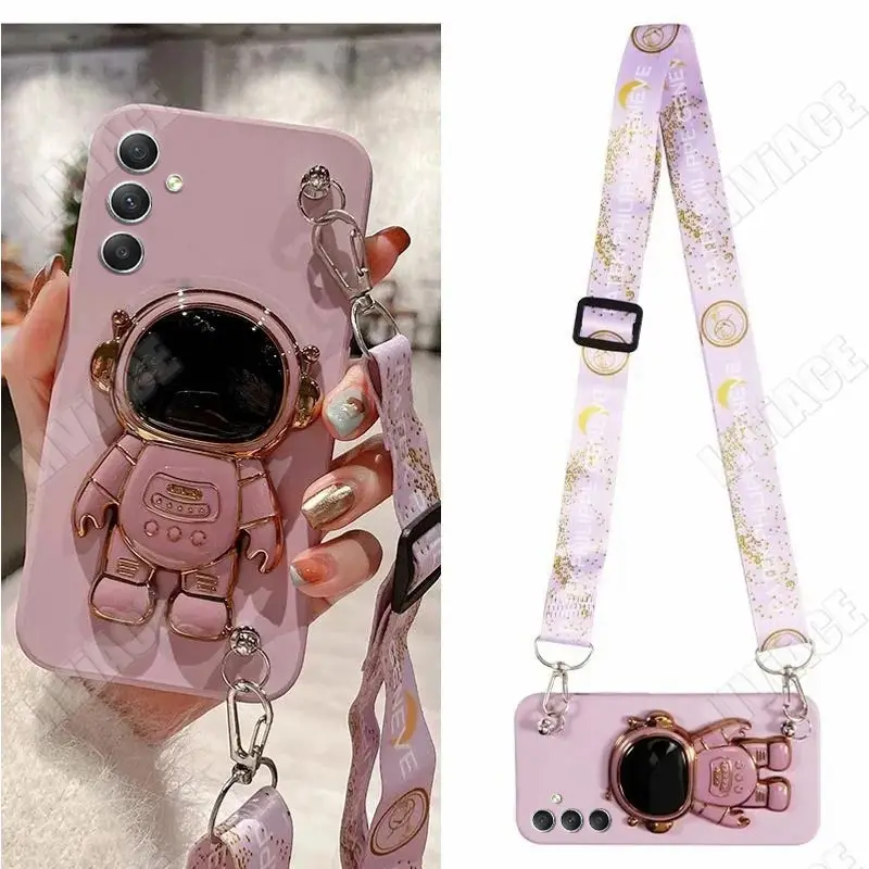 Astronaut Lanyard Crossbody Silicone Phone Case with Stand Cover