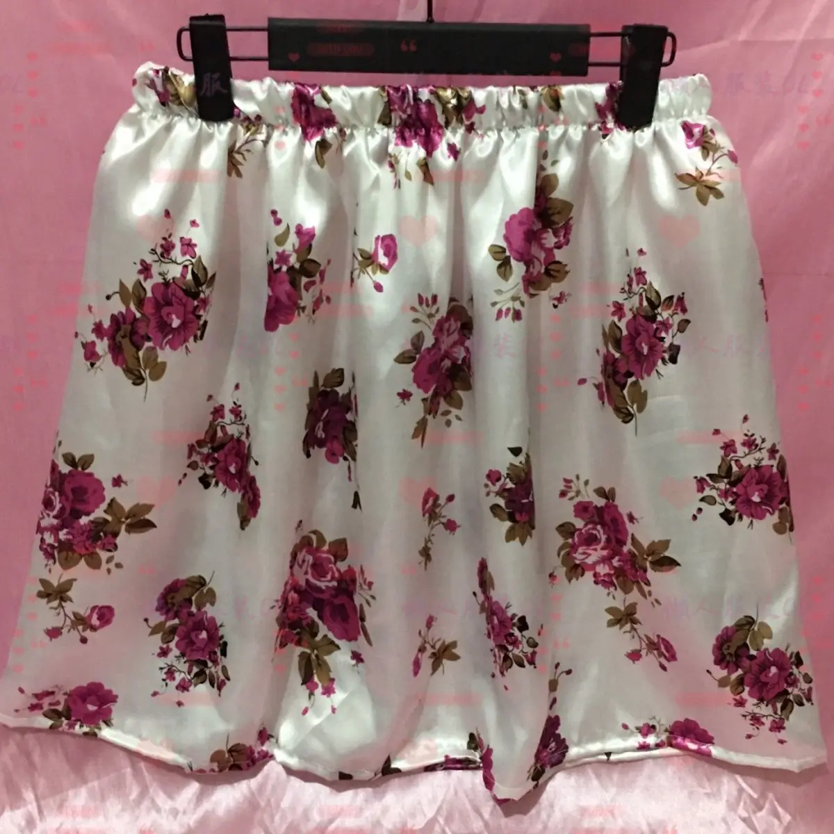 

Summer Sheer Floral Print Satin Silk Sexy Women High Waist Yoga Sleeping Skirt Loose Running Gym Bottoms
