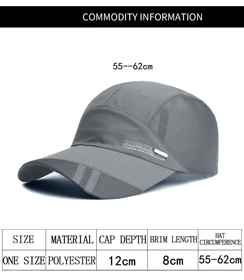 Unisex-Baseballkappe für Outdoor-Sportarten, Sommer, UV-Schutz, verstellbar, schnell trocknend, atmungsaktiv, Tennishut, modische Krempenhüte – Detail 7