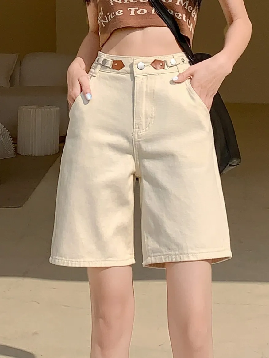 

Женские джинсовые шорты до колен ZHISILAO, новые винтажные повседневные шорты с завышенной талией, лето 2024