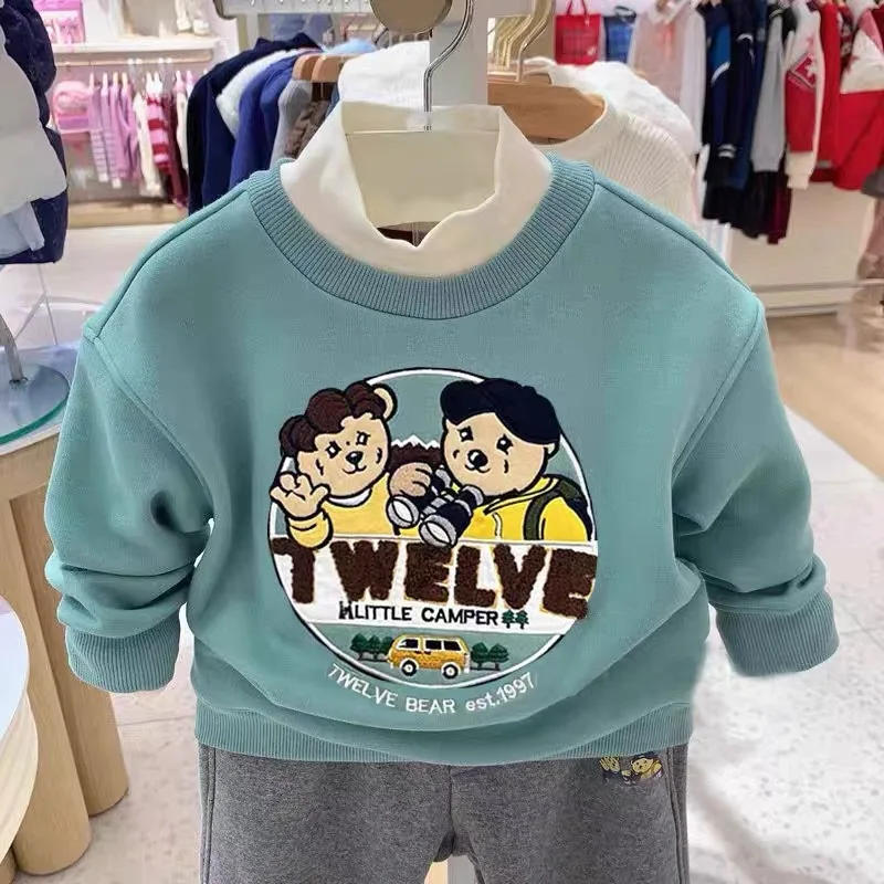 

turtleneck Fashion Thick Fleece Hoodies For Boy Kids Clothes Grey Color Oversize Casual Sweatshirt Family Matching Outfits