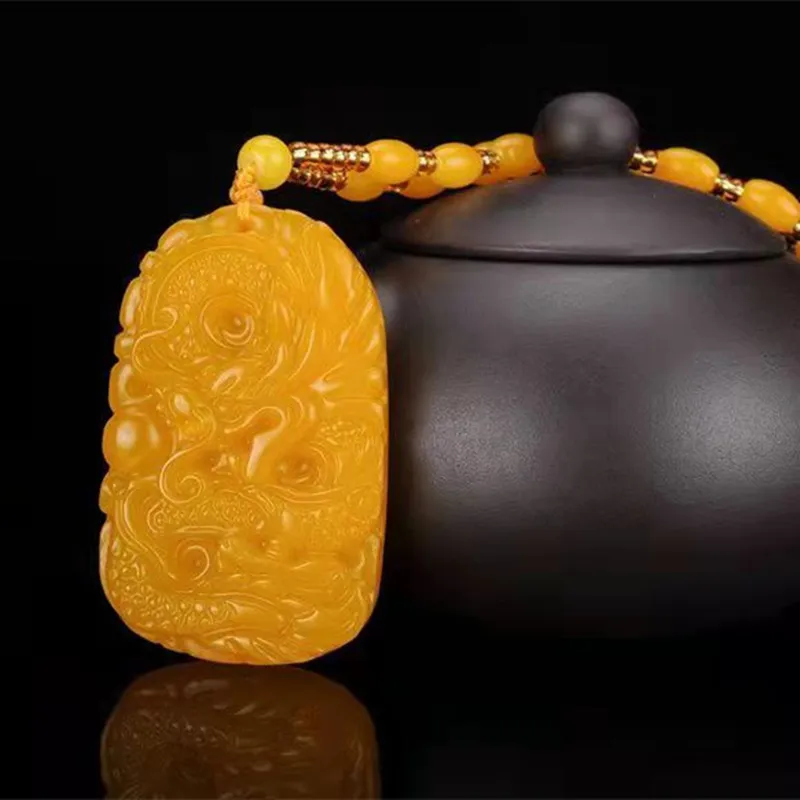 Hand Carved Gebi Yellow Dragon Jade Chinese Mythology Fine Natural Pendant Delivery Chain Necklace Protector Jewelry