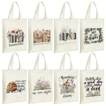 Gift For Her/Him 8pcs Book Club Gifts Bulk Book Lovers Canvas Tote Bags Easter Christian Bookish Librarian Reader Gifts for Women(Book, Flower) 1