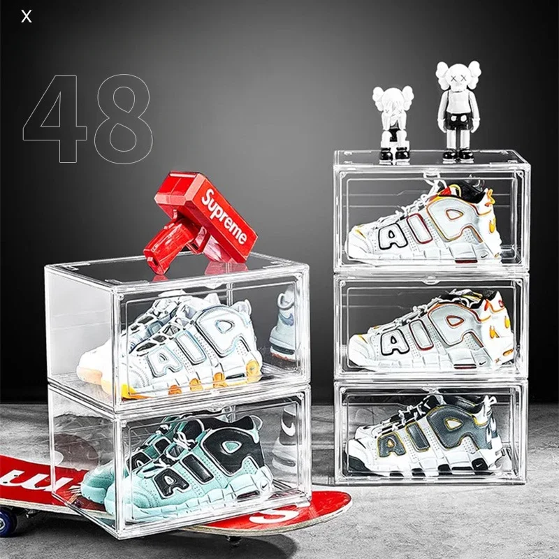 Transparent AJ Shoe Box Stackable Storage Box High-top Dustproof Shoes Organizers Rack with Flower Fragrance and Magnetic Snap