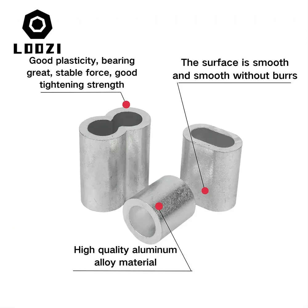 Aluminum Wire Rope Crimp Fixed Sleeve Fixing Clip Oval 8-type Wire Ferrules Cord Lock Aluminum Cable Stopper Crimp Rope Hardware