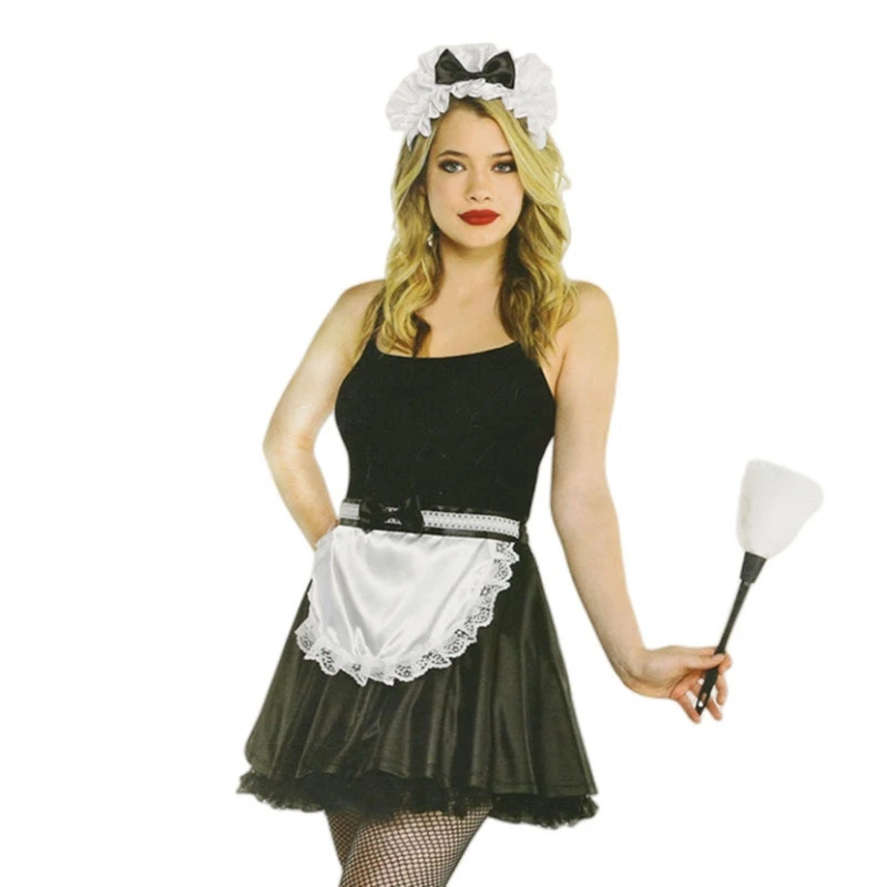 L5YA Anime French Maid Apron Fancy Dress Cosplay Costume Feather Duster Headband Maid Accessories for Halloween Party