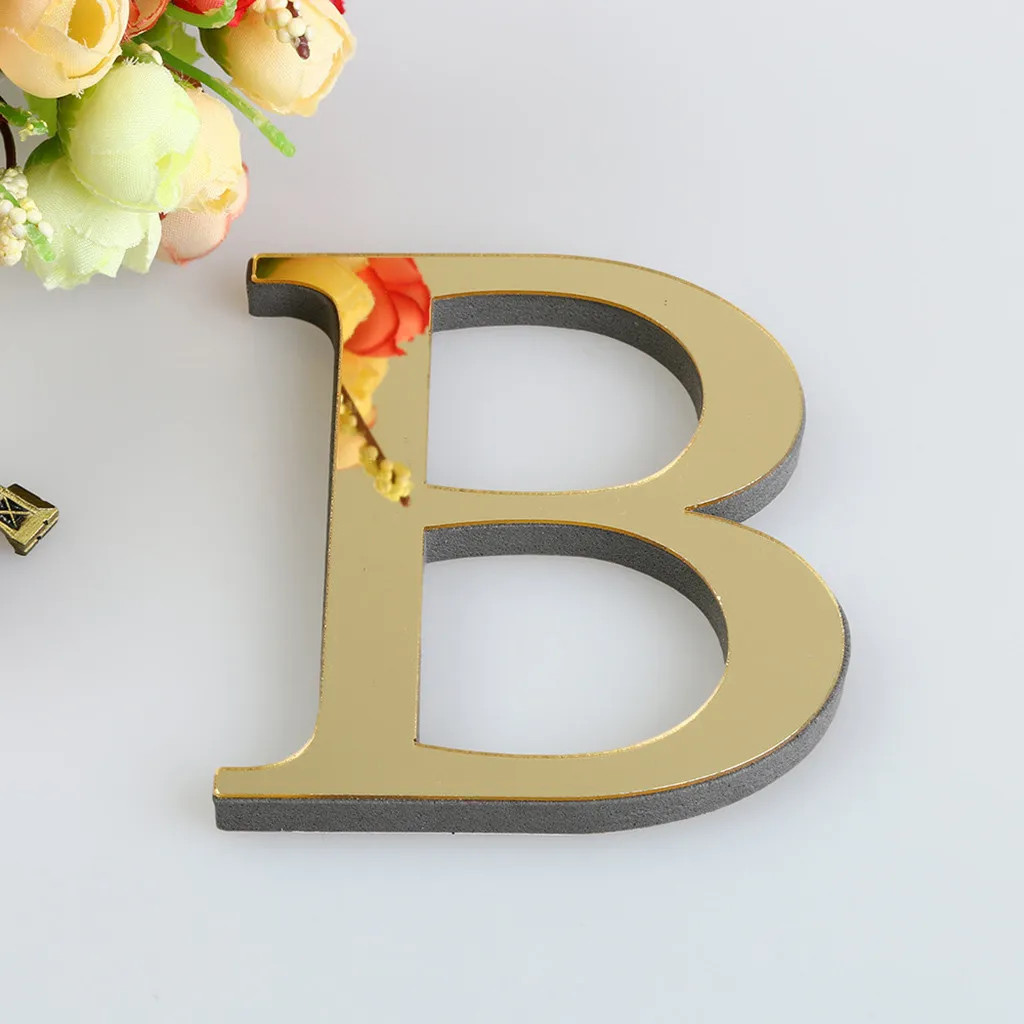 Description Picture 5 of item15cm English Alphabet Acrylic Gold Wall Stickers Home Decor For Living Room Bedroom Cabinet 3D Mirror Poster Stick Wallpaper