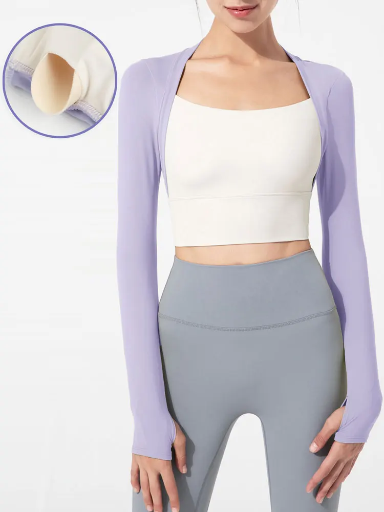 

Одежда для йоги, шаль из двух предметов, футболка с длинным рукавом, женский спортивный топ для тренировок с нагрудной подушкой, укороченный топ для танцев, блузка для спортзала и фитнеса