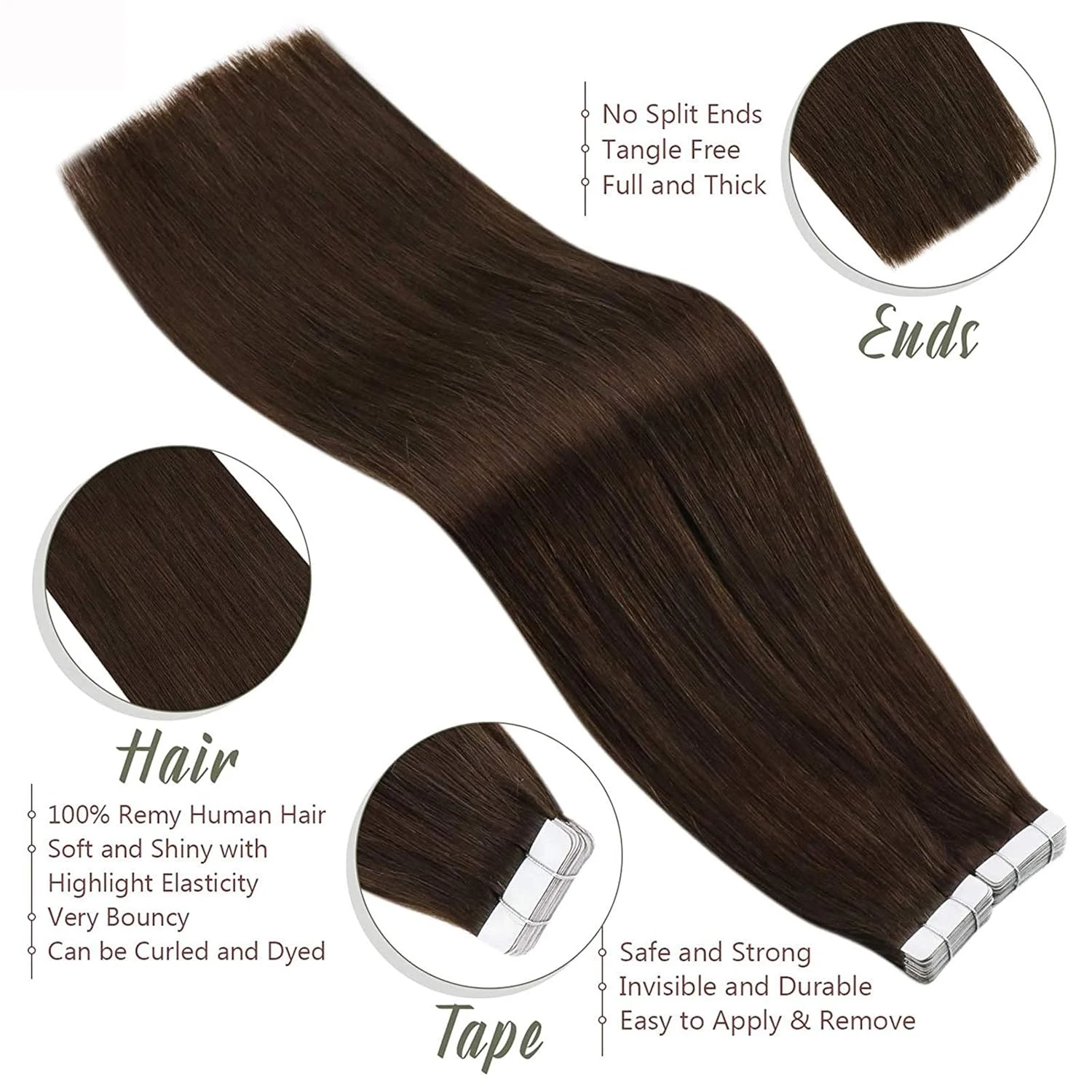 최고급 스트레이트 테이프 인 헤어 익스텐션 100% 리얼 인모 내추럴 스킨 웨프트 심리스 양면 접착 테이프 헤어 익스텐션