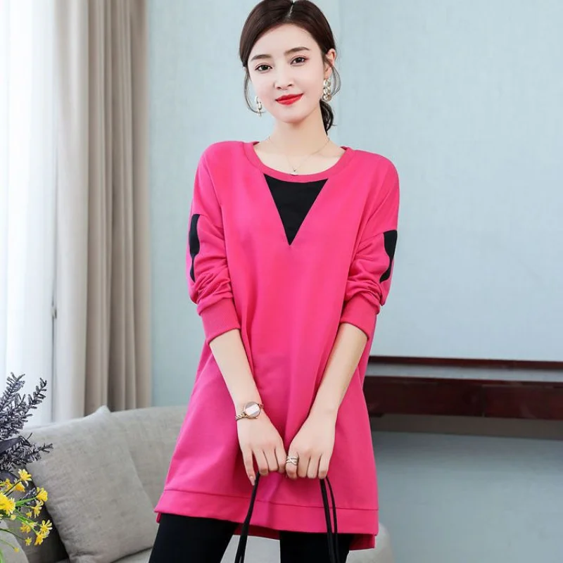 

Женский Свободный свитшот, Повседневная Толстовка средней длины с круглым вырезом и длинным рукавом, весна-осень и зима 2023