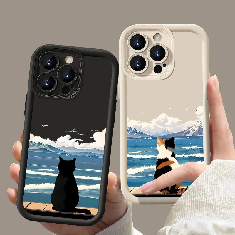 Adorable Cat by the Sea Silicone Phone Case Cover