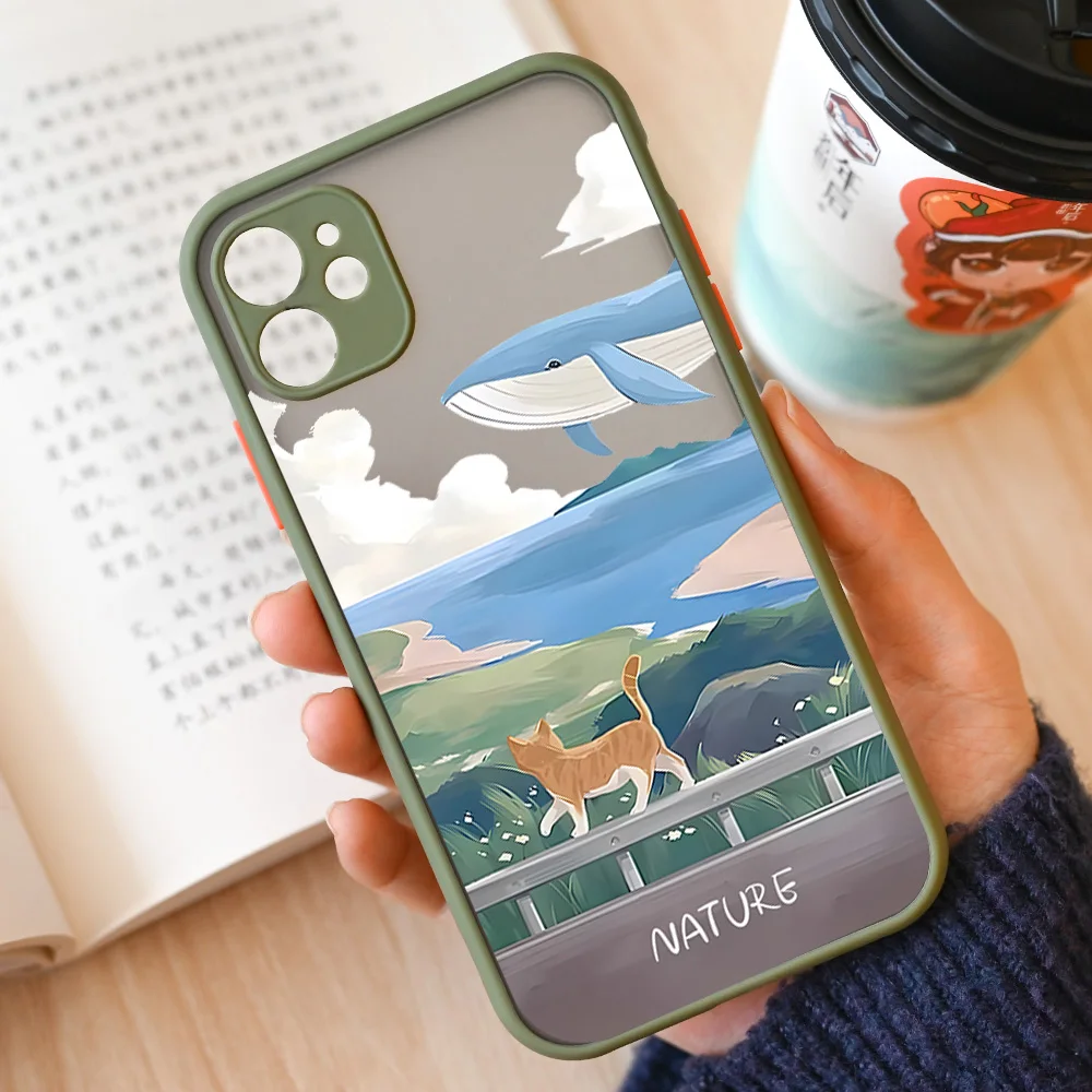 Vibrant Cartoon Scenery Matte Phone Case - Durable Hard Shell Cover