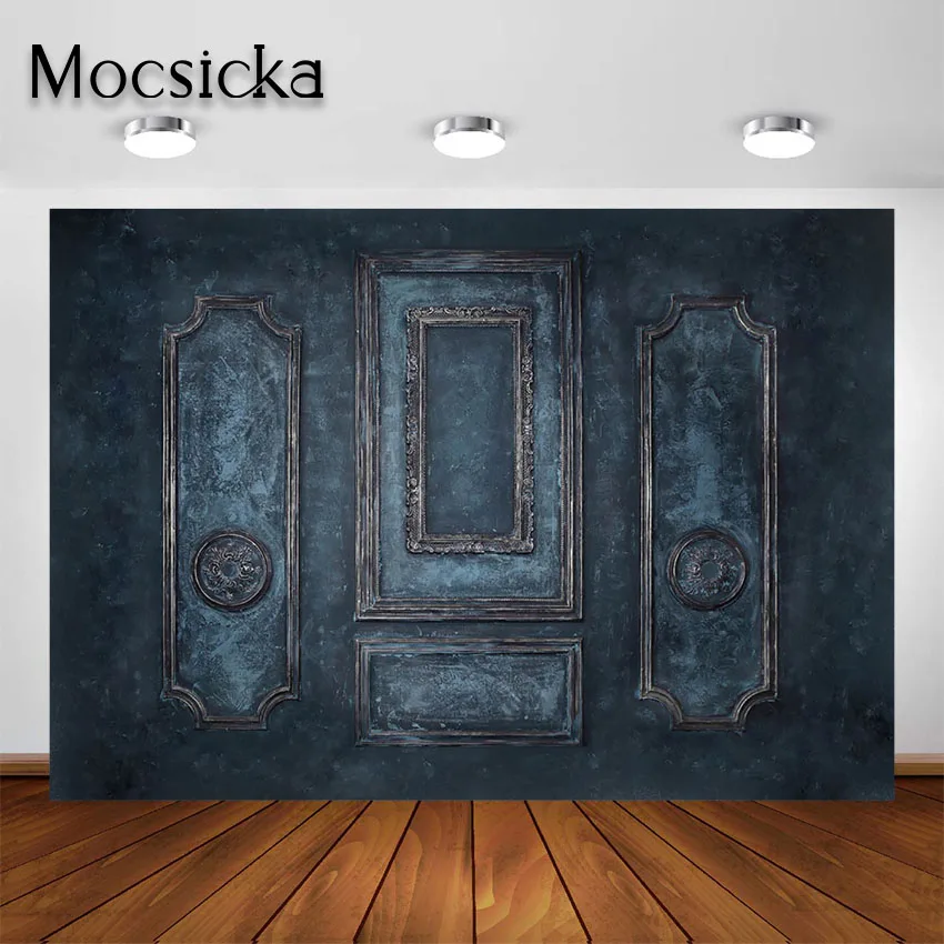 

Mocsicka темно-синий фон для фотосъемки с изображением двери в стиле ретро потертые панели комната портрет фотосессия Фотостудия