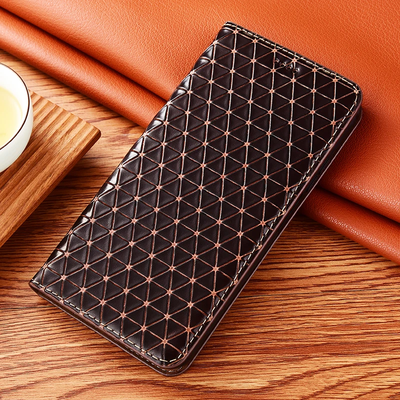 

Grid Pattern Genuine Leather Magnetic Flip Case For Samsung Galaxy M01S M02S M10S M20S M30S M40S M60S M80S Core Wallet Cover