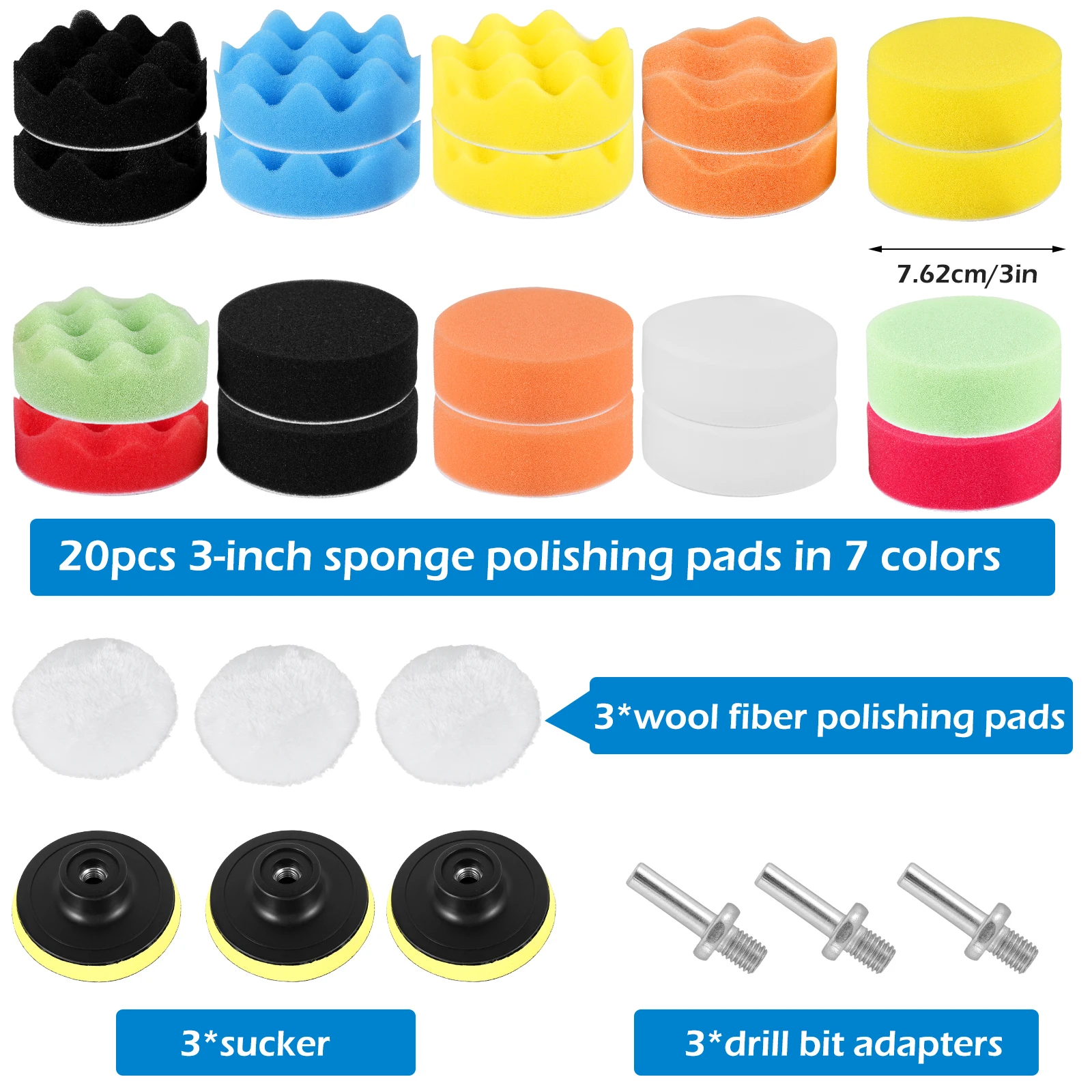 29 Pcs Car Polishing Pad Kit Fine Polishing Car Cleaning Reusable 3 Inch Washable Sponge Polishing Pad for Polishing and Waxing 6