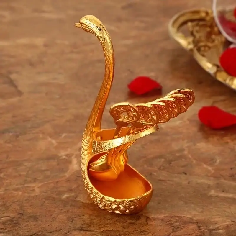 7 個スプーンセット亜鉛合金コーヒースプーン白鳥の形のホルダー