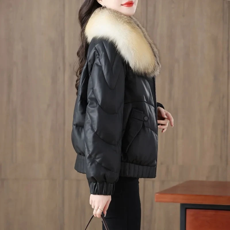 High-quality Leather Down Jacket 2024 New Women's Sheepskin
