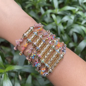 Newest Nature Cotton Cord Knotting Hollow Out Beads Tube Zircon Bracelet,Handmade Fashion Bangle Jewelry Party Summer Beach Gift