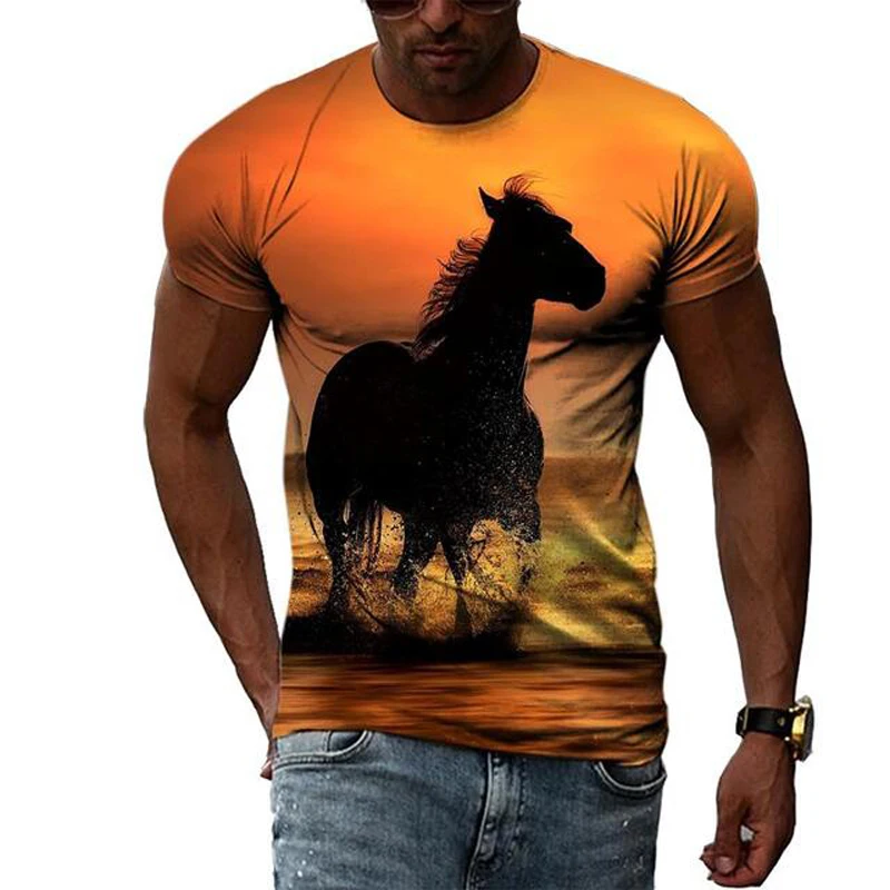 

Horses On The Orairie Summer Harajuku Design Fashion Men T shirt Hot Summer 3D All Over Printed Tee Tops shirts Unisex T shirt