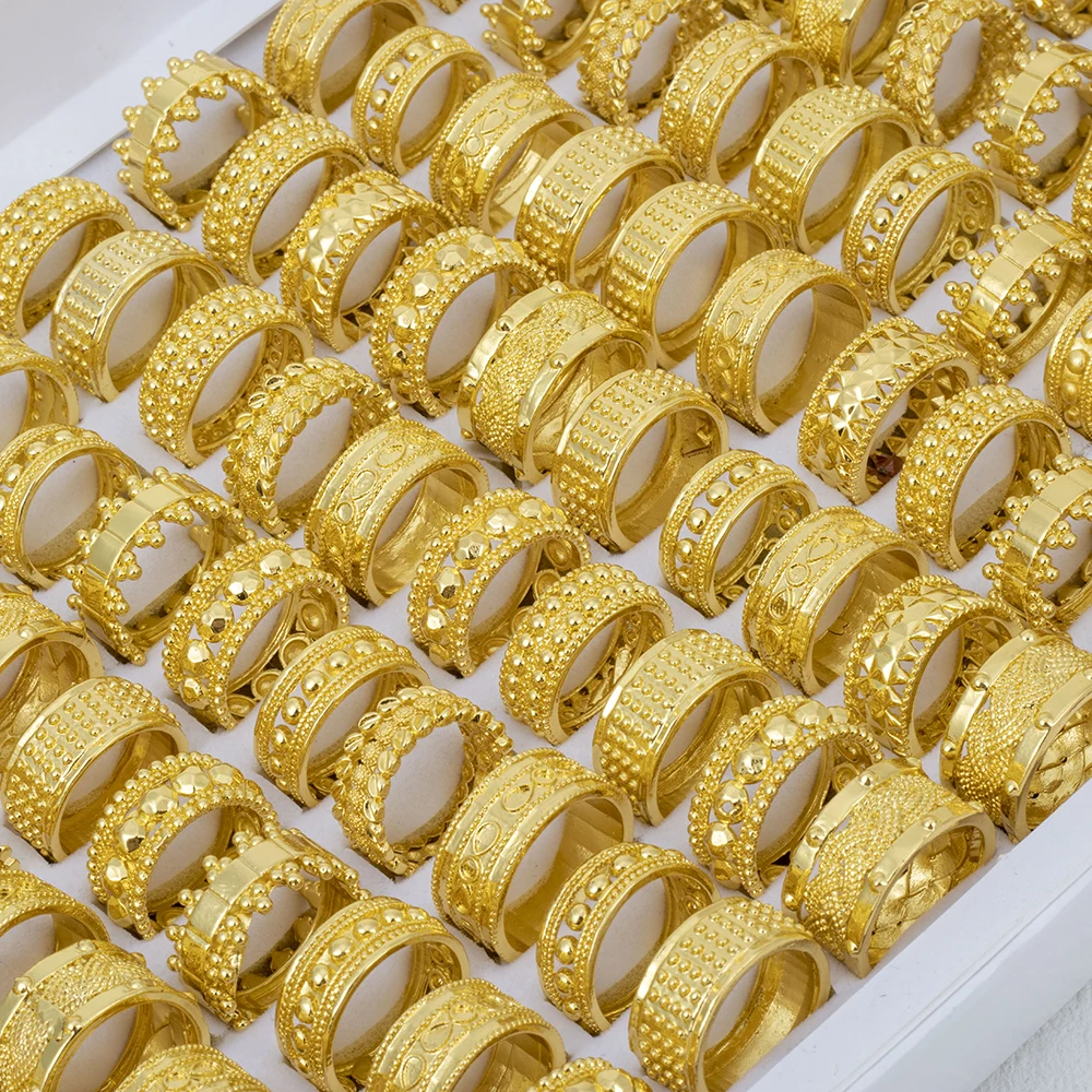 Fashion New Arrive Wholesale 20 Pieces/Lot Mixed Styles Luxury Charm Golden Ring Party Gift 3