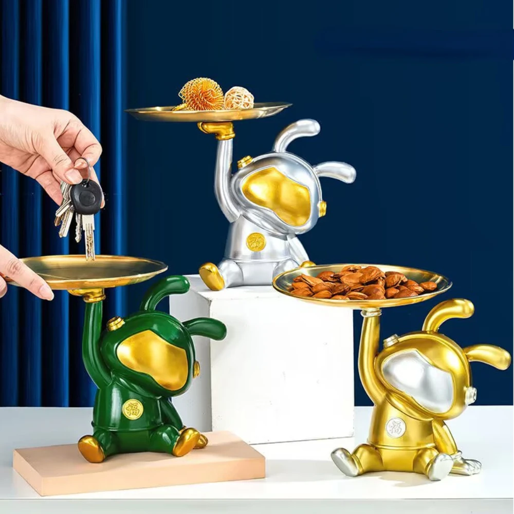 

Home Accessories Space Rabbit Sculpture with Tray Storage Ornaments Living Room Decoration Resin Statue Craft Gifts Home Decor
