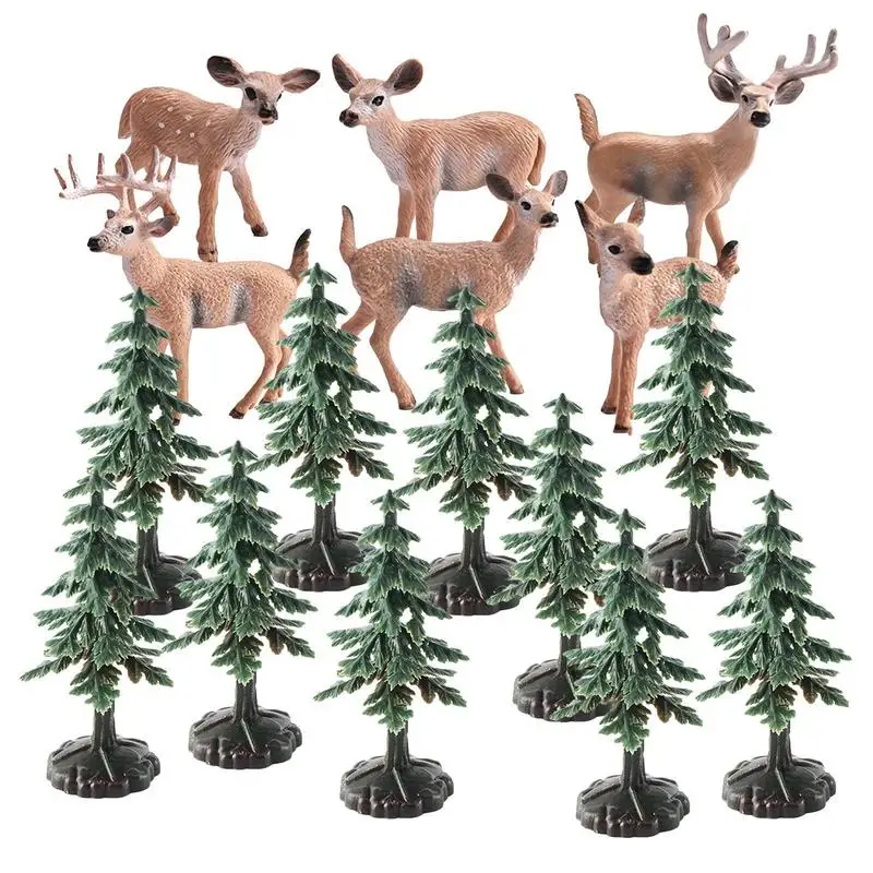 

Christmas Miniature Figurines Set Christmas Tree And Deer Set Model Winter Ornaments For Decorating Bookcases Desks And Rooms
