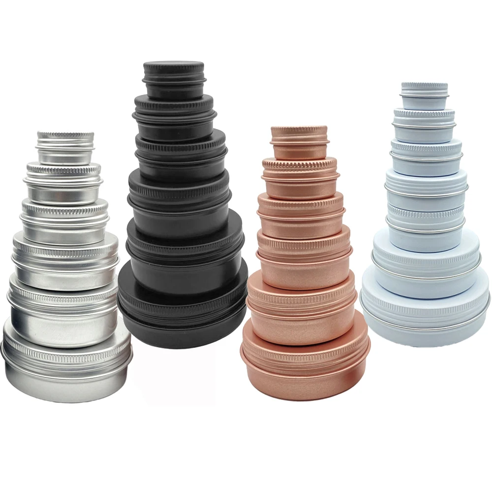 100pcs Empty Candle Jar 5/10/15/20/30/50/60g Aluminum Black Cream Cosmetic Container Refillable Bottles Lip Balm Gloss Packaging
