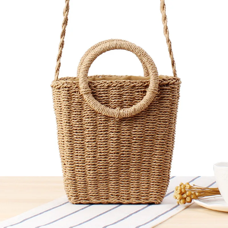 

Женская Плетеная соломенная сумочка, маленький клатч из ротанга в стиле ретро, Дамская пляжная сумка для отдыха, путешествий, тоут для покупок, кошелек на лето