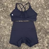 Yoga Shorts Set Gym Sports Set 2 Piece Women Workout Outfit Fitness Suit Cross Straps Bra High Waist Shorts Running Tracksuit 6