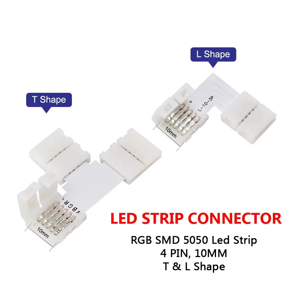 5/10PCS 2 4 Pin 8/10MM T L I Shape LED Strip Connector For RGB 2835 5050 5730 LED Strip PCB No Soldering Corner Connector Strip