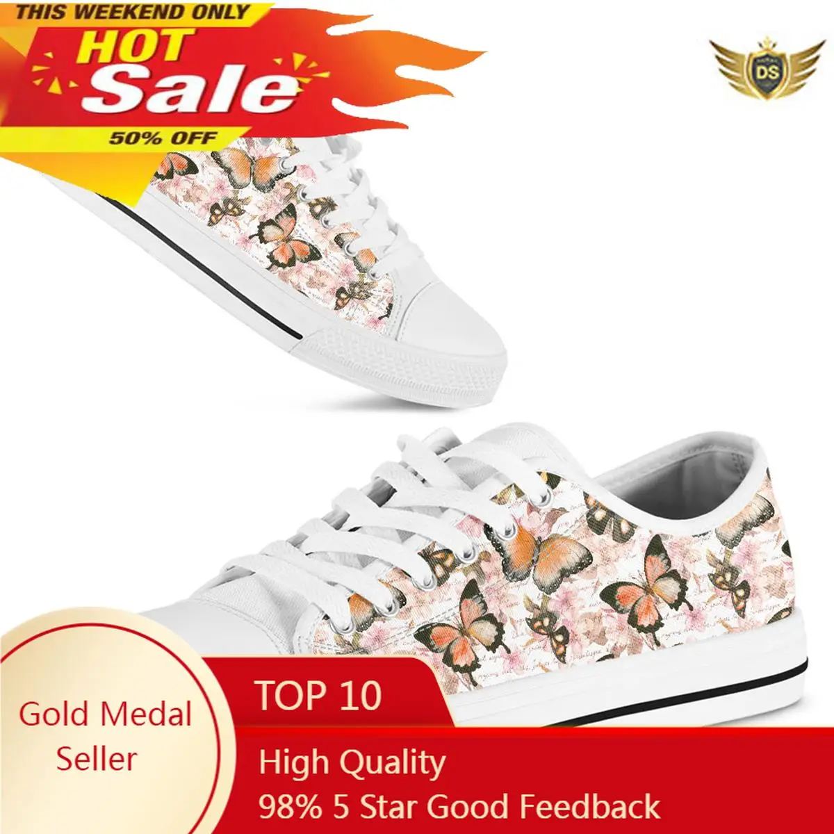 Women Pixel Butterfly Casual Shoes White Low Top Canvas Shoe For Girl Breathable Lightweight Sneaker