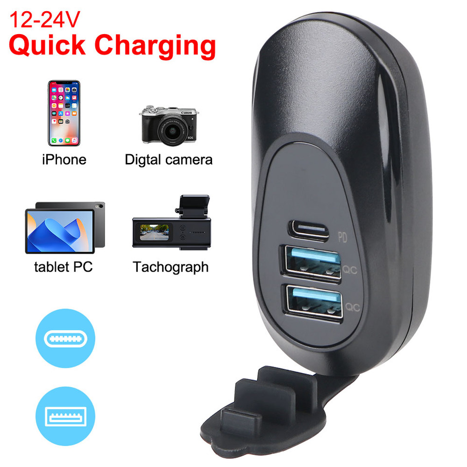 12V-24V Universal Dual USB + PD3.0 Port Car USB Socket Charger USB Outlet Adapter Replacement Wall Mount USB Outlet