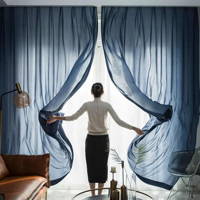 

Modern Minimalist Korean Tulle Curtains for Living Room Bedroom Solid Multi-color Custom Window Tulle Curtain Perspective Tulle