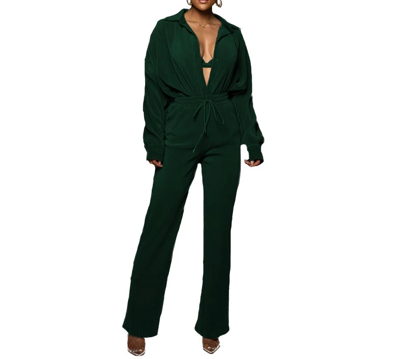 Autumn and Winter New Solid Color Cardigan Single Breasted Long Sleeve Women's Two-piece Fashion Trousers Suit Lady Pants Set