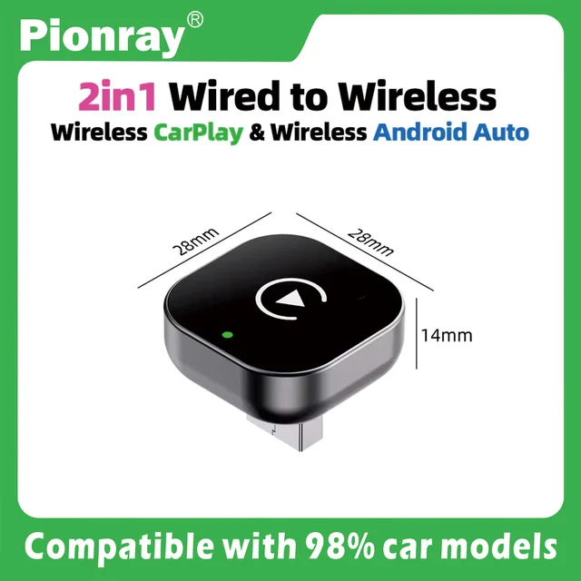 Pionray 2in1 Wireless CarPlay Dongle Wireless Android Auto Adapter AI Smart Box Car Intelligent Systems For CarWith Wired tv box
