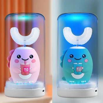 Spazzolino sonico elettrico a forma di U per bambini Modello cartone animato per bambini Spazzolino automatico ricaricabile a 360 gradi Luce blu IPX7 1