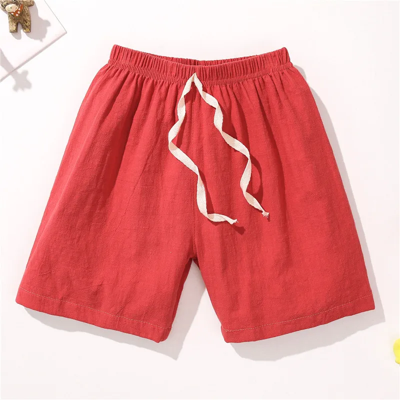 Children's shorts Thin pure cotton and linen baby boy girl outer pants five-point pants beach shorts